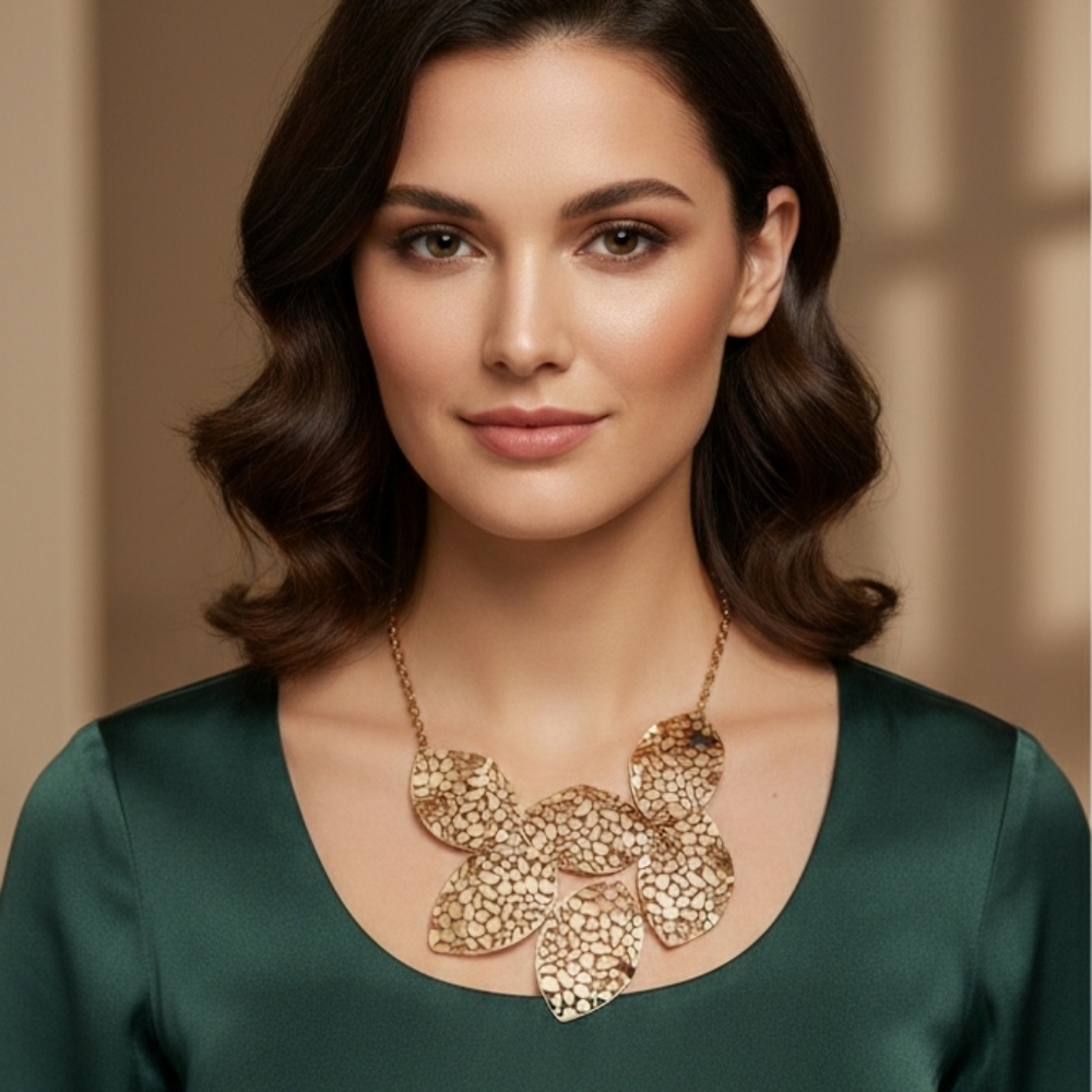 Gold Perforated Leaves Necklace